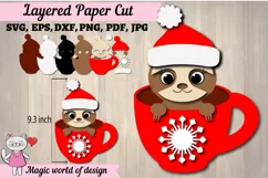 3d Christmas sloth in a glass svg, Layered Paper Product Image 1