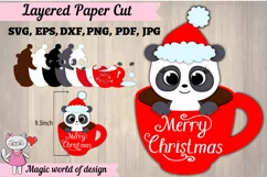 Christmas Panda in glass svg Layered Paper Cut design Product Image 1