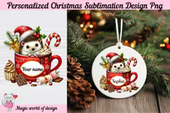 Christmas hedgehog in a red cup Png, Santa Sack Personalized Product Image 1