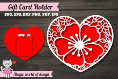 Valentines Gift Card heart and flowers paper cut template Product Image 1