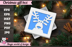 Christmas Reindeer Gift Box SVG, Cute Reindeer Papercut Product Image 1
