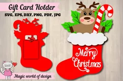Christmas reindeer in santa's sock gift card holder SVG Product Image 1