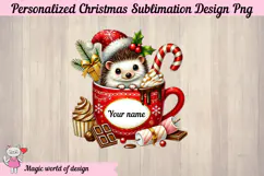 Christmas hedgehog in a red cup Png, Santa Sack Personalized Product Image 2
