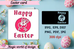 Happy Easter card svg, Bunny with Flowers paper cutting Product Image 1