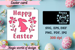 Happy Easter card svg, Bunny with Flowers paper cutting Product Image 1