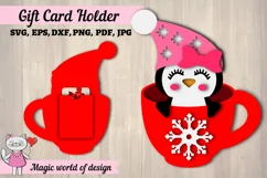 Christmas gift card holder SVG Design penguin in santa sock Product Image 1