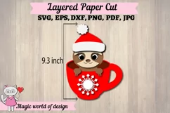 3d Christmas sloth in a glass svg, Layered Paper Product Image 3