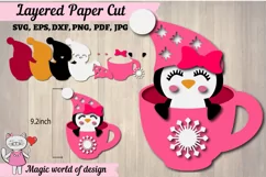 Christmas Penguin in glass svg Layered Paper Cut design Product Image 1