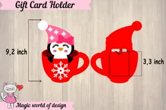 Christmas gift card holder SVG Design penguin in santa sock Product Image 3