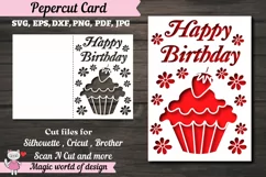 Cupcake happy birthday Card Cover A5, paper cutting svg Product Image 1