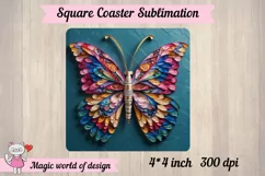 Watercolor butterfly square coaster png, sublimation Product Image 2