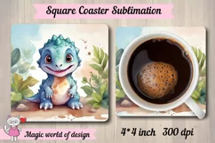 Baby dinosaur png, square coaster sublimation png Product Image 1