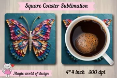 Watercolor butterfly square coaster png, sublimation Product Image 1