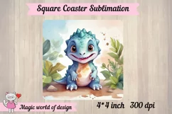 Baby dinosaur png, square coaster sublimation png Product Image 2
