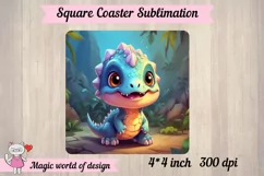 Cute baby dinosaur png, square coaster sublimation png Product Image 2