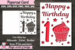 Happy 1st Birthday Papercut Card Cover A5 svg Product Image 1