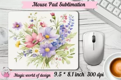 Watercolor wildflowers mouse pad, flower bouquet sublimation Product Image 2