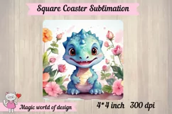 Dinosaur png, square coaster sublimation png Product Image 2