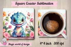Dinosaur png, square coaster sublimation png Product Image 1