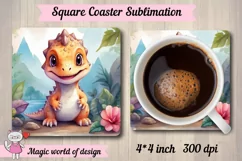 Summer Dinosaur png, square coaster sublimation png Product Image 1