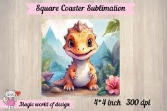Summer Dinosaur png, square coaster sublimation png Product Image 2