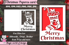 Christmas Santa sock card svg, xmas Papercut Card Product Image 1