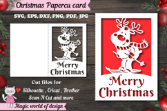 Christmas deer on skis card svg, xmas Papercut Card Product Image 1