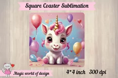 Unicorn square coaster baby shower sublimation png Product Image 2