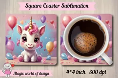 Unicorn square coaster baby shower sublimation png Product Image 1