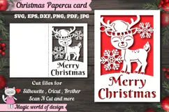 Christmas deer snowflake card svg, xmas Papercut Card Product Image 1