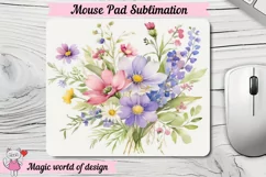 Watercolor wildflowers mouse pad, flower bouquet sublimation Product Image 1