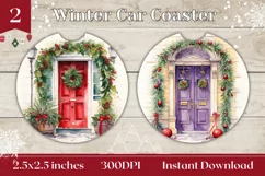 Watercolor Christmas Door Car Coaster, Christmas Sublimation Product Image 1