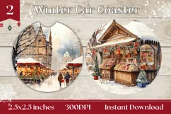 Christmas Car Coaster, Watercolor Christmas Sublimation PNG Product Image 1