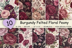 Burgundy Felted Floral Peony Seamless Pattern, Shabby Chic Product Image 1