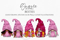 Pink Champagne Best Friends Gnomes | Gnome Clipart Product Image 1