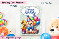 Teddy bear 2nd Happy Birthday Card, Printable png Product Image 3