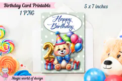 Teddy bear 2nd Happy Birthday Card, Printable png Product Image 3