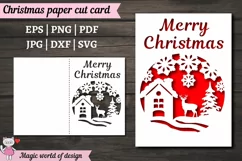 Merry Christmas Winter village card, Paper Cut Card svg Product Image 1