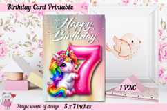 Unicorn 7th Happy Birthday Card, Printable png Product Image 1