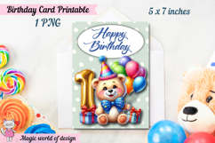 Teddy bear 1st Happy Birthday Card, Printable png Product Image 2