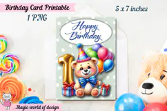 Teddy bear 1st Happy Birthday Card, Printable png Product Image 2