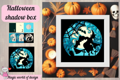 Halloween Shadow Box SVG, witch flies on a broom, haunted Product Image 4