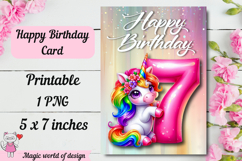 Unicorn 7th Happy Birthday Card, Printable png Product Image 2