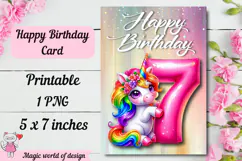 Unicorn 7th Happy Birthday Card, Printable png Product Image 2