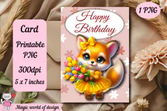 Birthday Printable card png, fox With Flowers Product Image 1