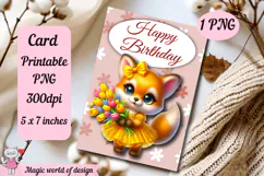 Birthday Printable card png, fox With Flowers Product Image 2