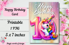 Unicorn 10th Happy Birthday Card, Printable png Product Image 2