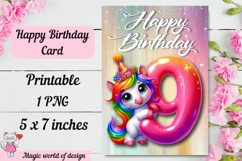 Unicorn 9th Happy Birthday Card, Printable png Product Image 2