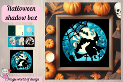 Halloween Shadow Box SVG, witch flies on a broom, haunted Product Image 1