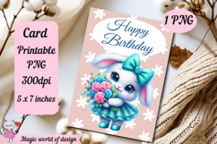 Birthday Printable card png, Bunny With Flowers Product Image 1